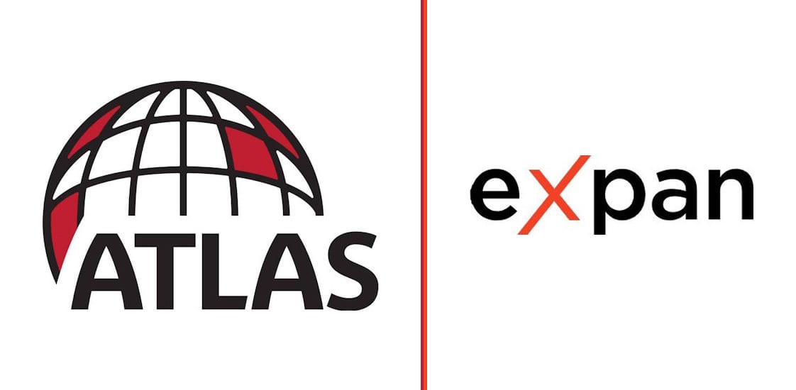 Logos for Atlas (globe) and expan (red crossed x).