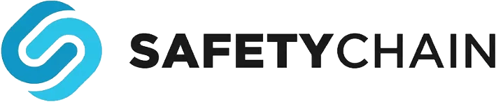 The SafetyChain logo featuring a blue abstract 'S'-like design alongside the company name 'SAFETYCHAIN' in dark gray.