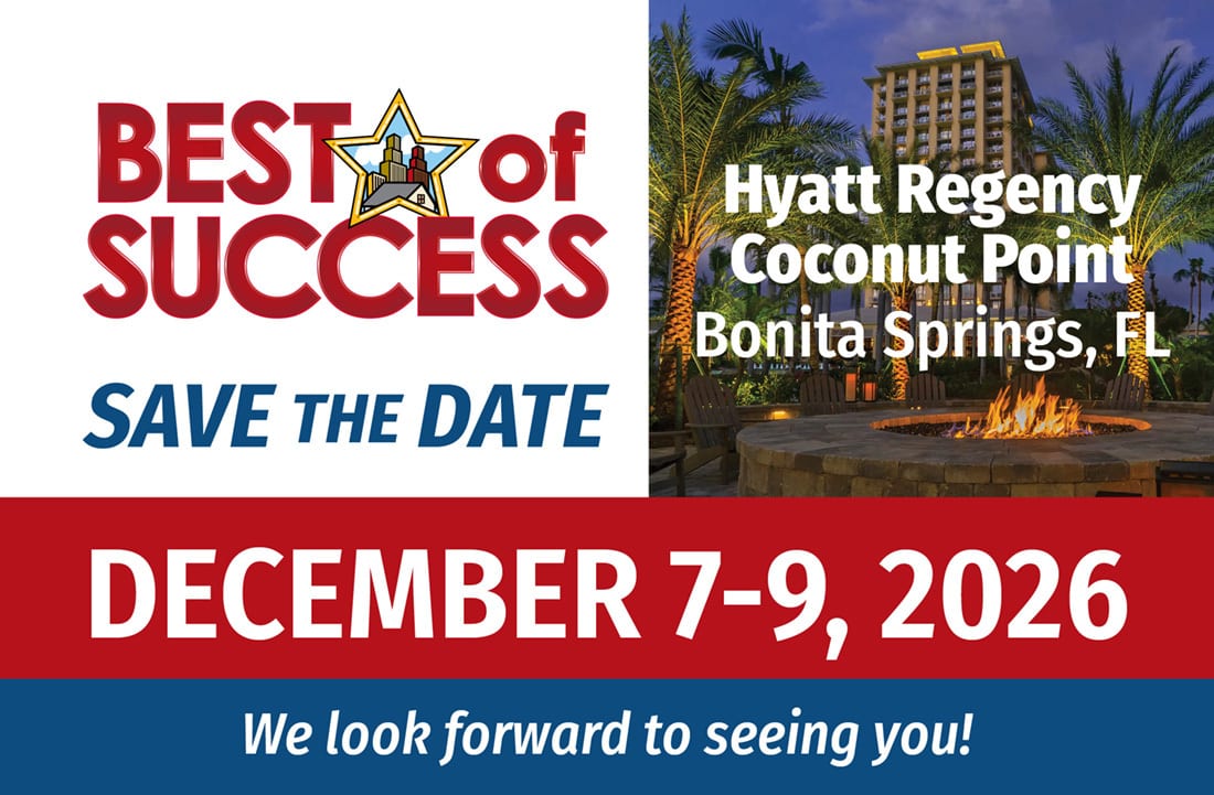 Event announcement for "Best of Success" at Hyatt Regency Coconut Point, December 7-9, 2026.