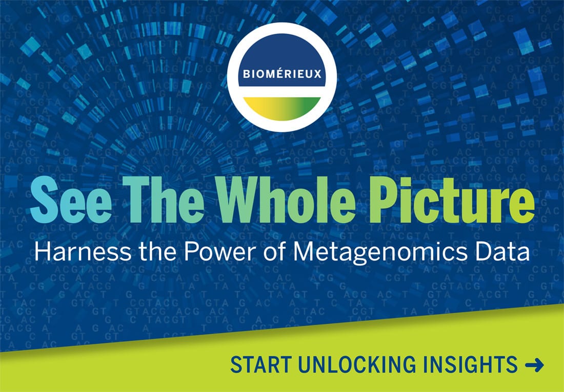 Biomérieux ad: "See The Whole Picture. Harness Metagenomics Data. Start Unlocking Insights."