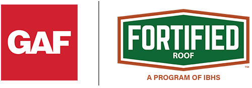 GAF logo next to FORTIFIED ROOF logo (A Program of IBHS).