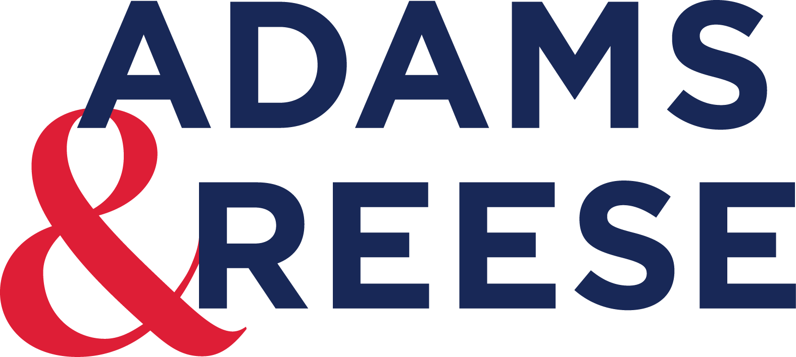 ADAMS & REESE logo with large red ampersand and blue text on green background.