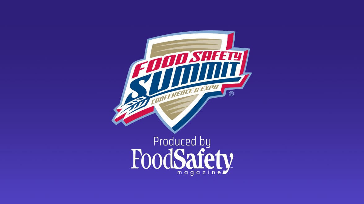 Food Safety Summit Conference & Expo logo with FoodSafety magazine attribution on a purple background.