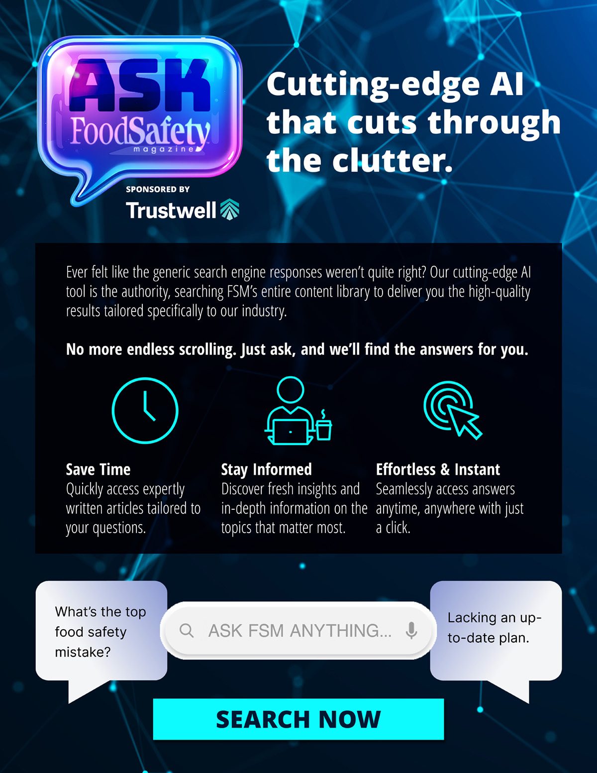 Ad for "ASK FoodSafety Magazine" AI tool: cutting-edge AI for food safety industry answers.