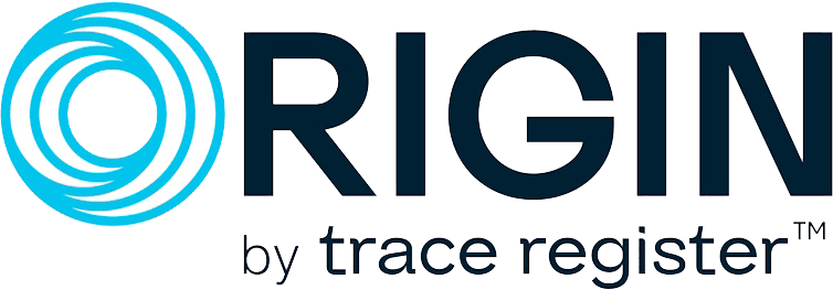 ORIGIN by trace register logo with a blue concentric circle emblem.