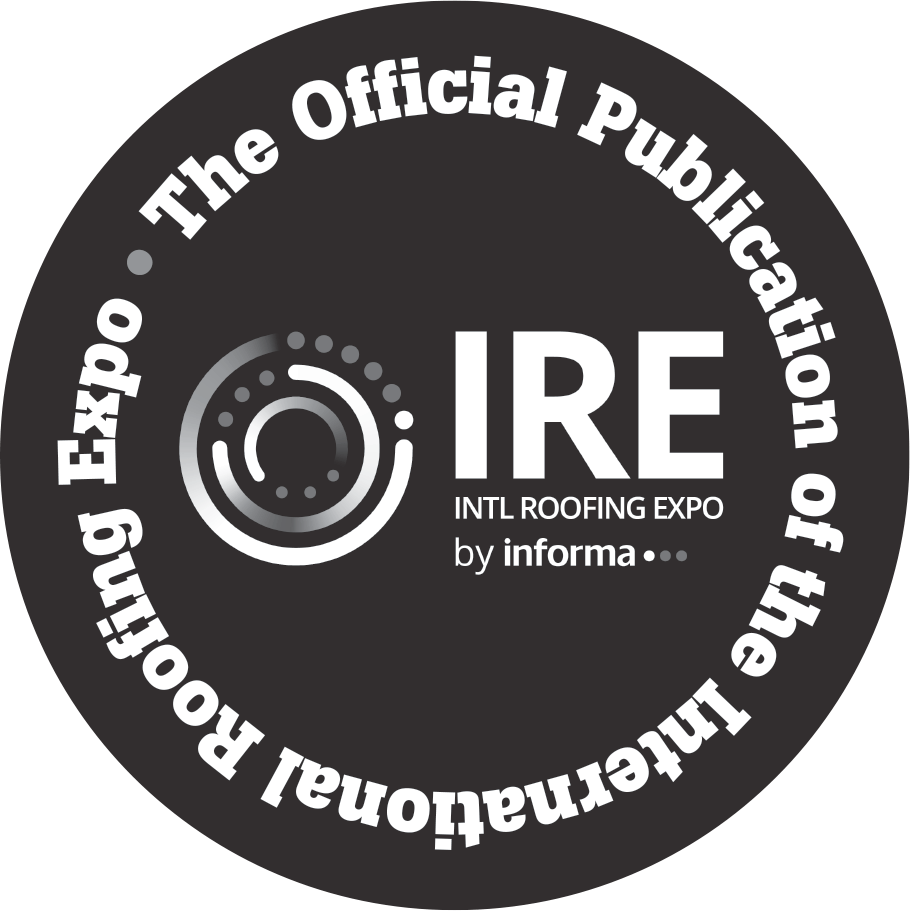 Circular logo: Official Publication of the International Roofing Expo (IRE) by informa.