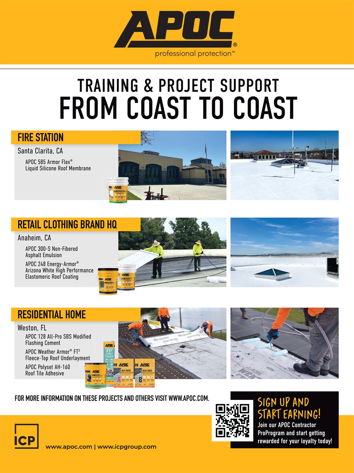 APOC training & project support for fire station, retail HQ, and residential roof projects.