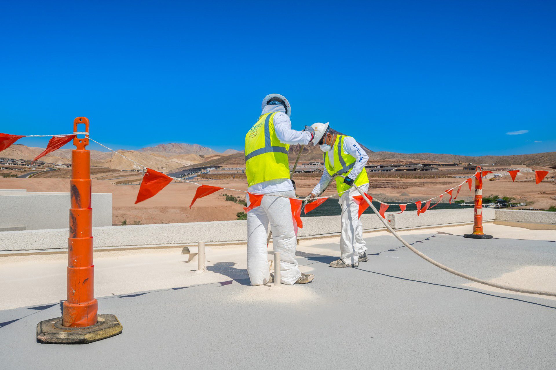 Hard hat, Sky, Workwear, Gesture, Slope, Asphalt, Headgear