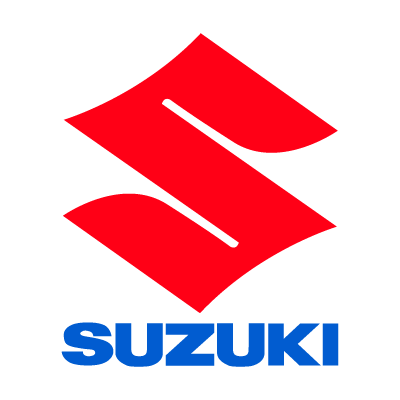 A red stylized 'S' logo with the blue 'SUZUKI' text beneath it on a dark green background.