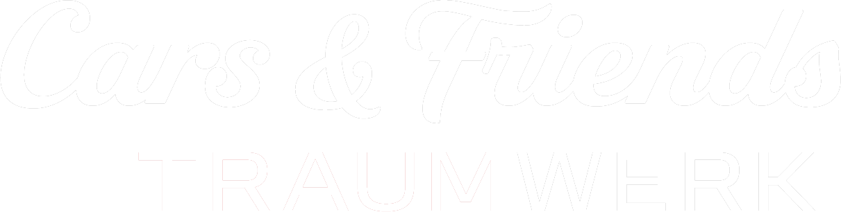 White 'Cars & Friends' in script font and 'TRAUMWERK' in sans-serif font on a dark green background.