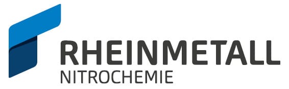 Rheinmetall Nitrochemie logo with a blue geometric symbol and company name.