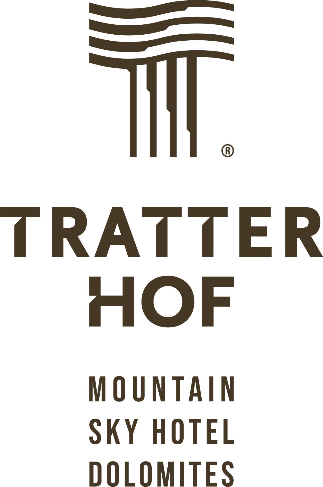 Logo for Tratterhof Mountain Sky Hotel Dolomites, featuring a stylized mountain/flag symbol above the text.