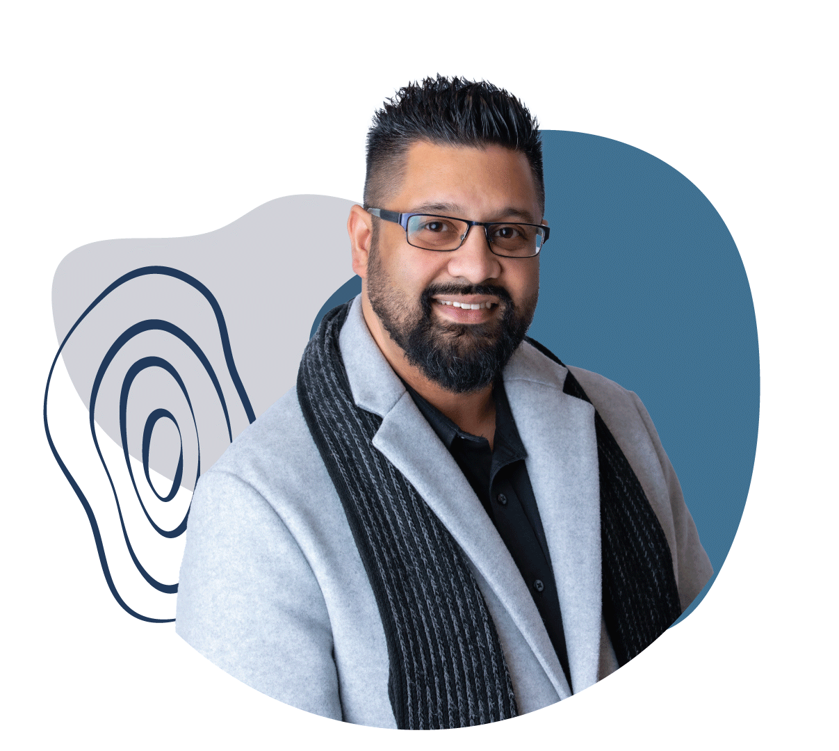 Vision care, Hair, Glasses, Smile, Outerwear, Hairstyle, Beard, Neck, Sleeve, Gesture