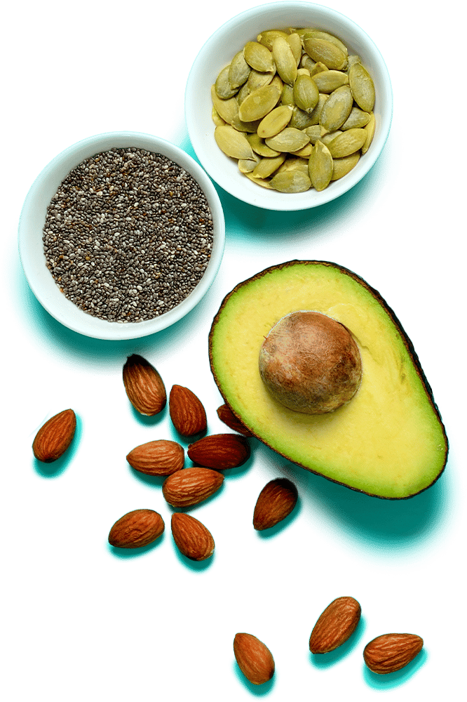 Flexitarian, whole foods, chia seeds, pumpkin seeds, avocado, almonds