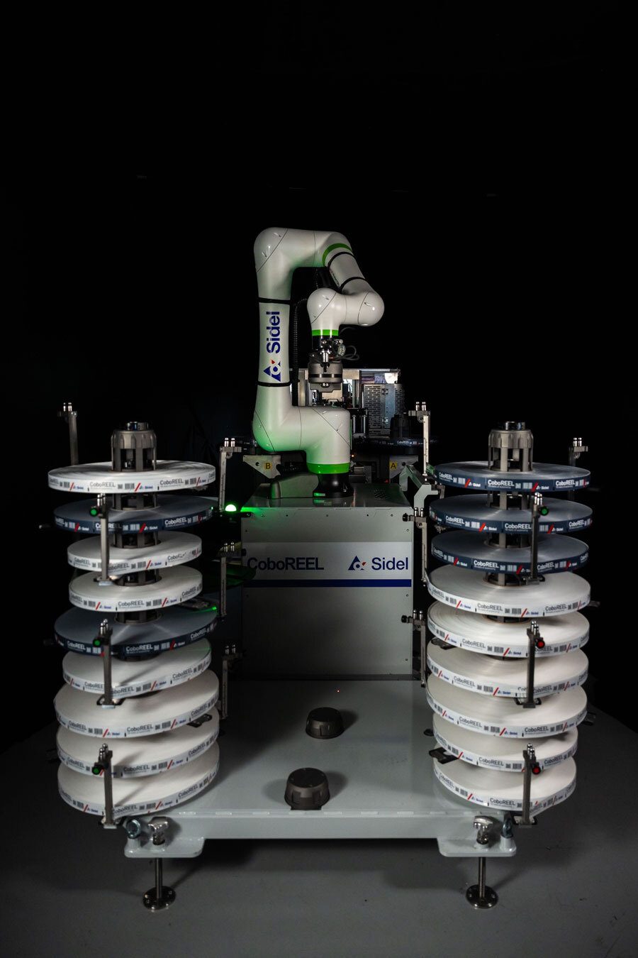 Sidel CoboREEL robotic system with stacked spools.