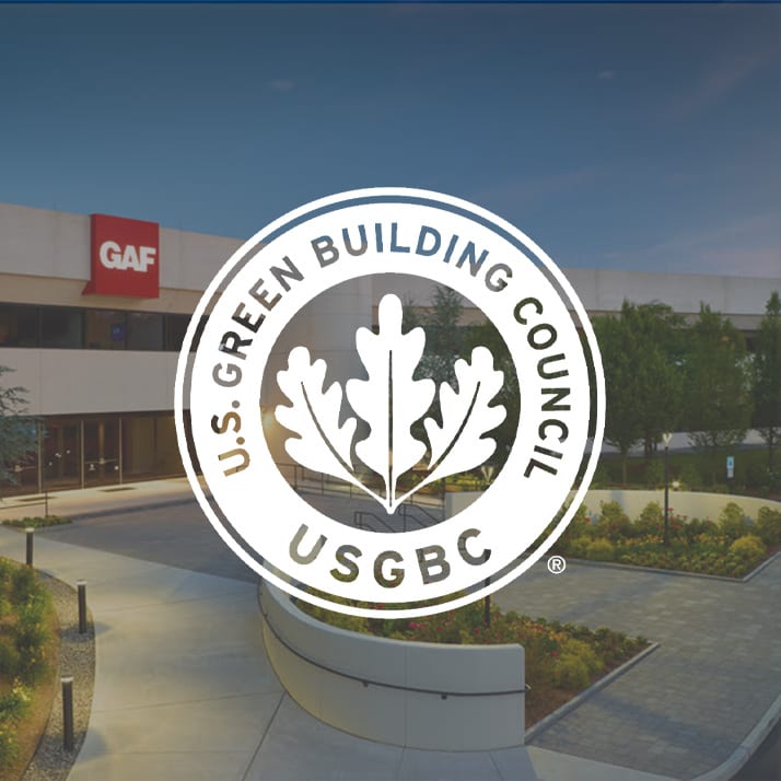 GAF Building overlaid with USGBC logo.