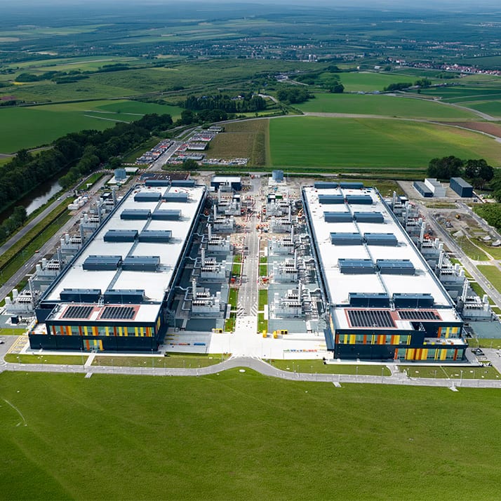 An aerial photo of a data center.