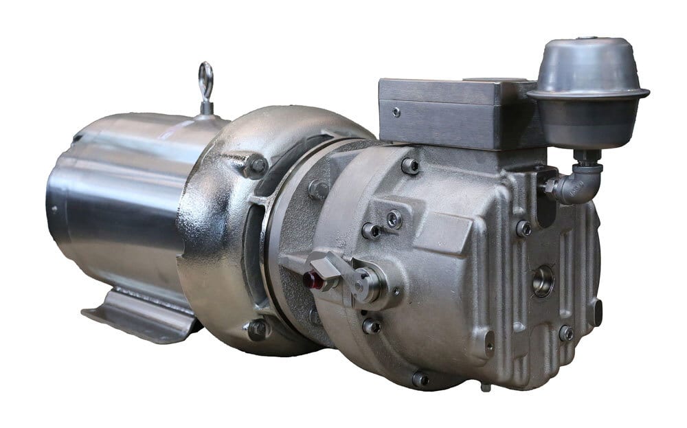 Industrial silver-colored motor and gearbox assembly.