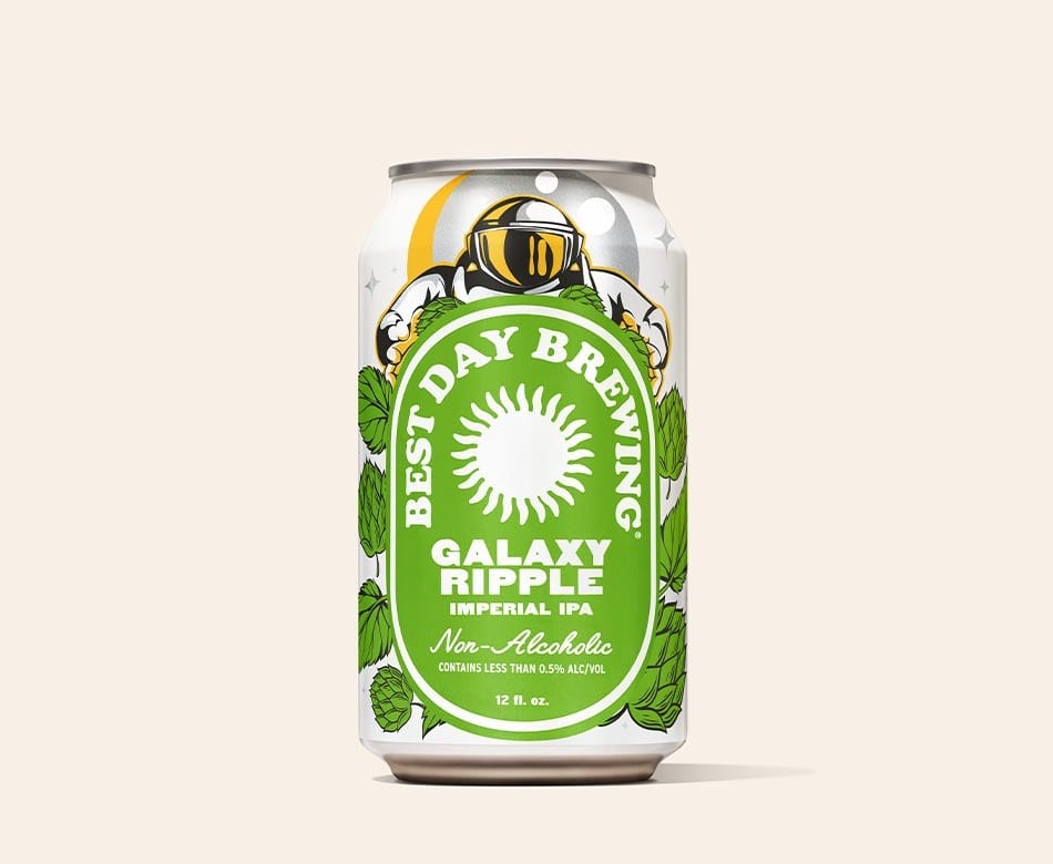 White and green Best Day Brewing Galaxy Ripple Non-Alcoholic Imperial IPA can.