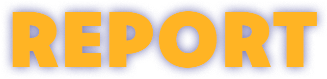 The word REPORT in bold orange letters with a blue fuzzy outline on a green background.