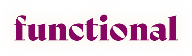The word "functional" in purple text on a light background with a speckled green border.
