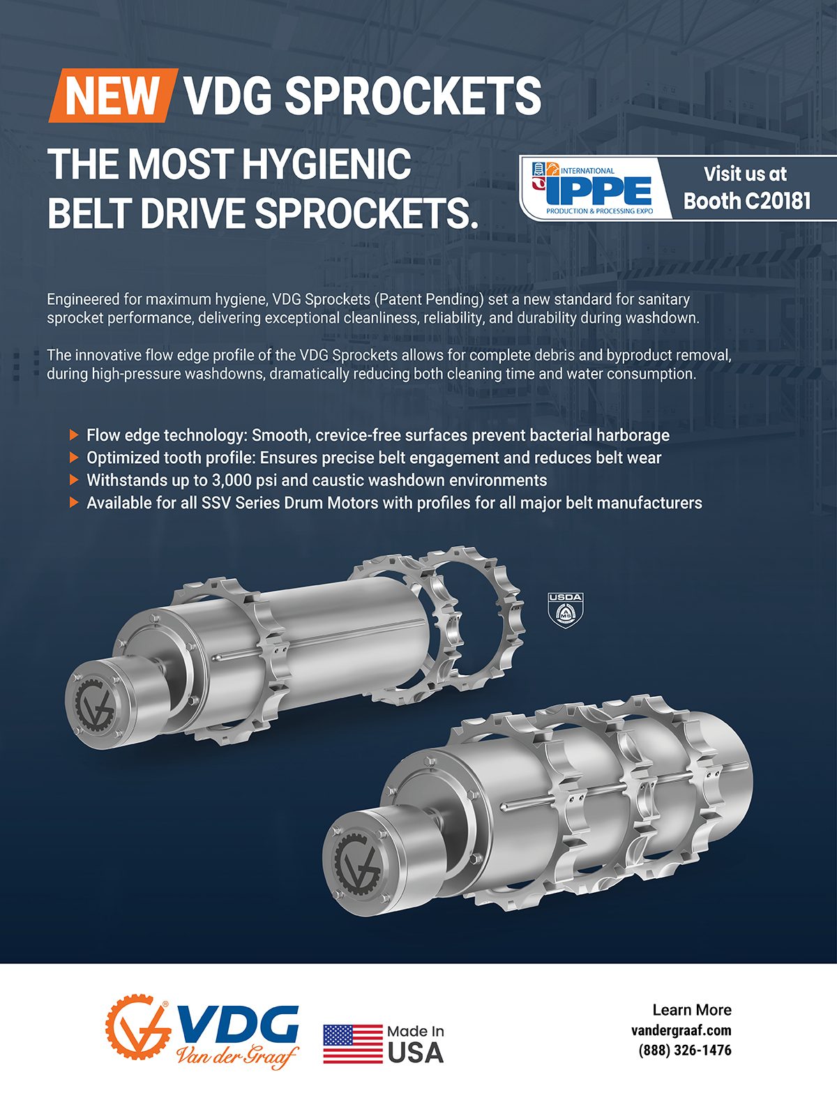 VDG Sprockets: Hygienic belt drive sprockets, USDA certified, with flow edge technology.