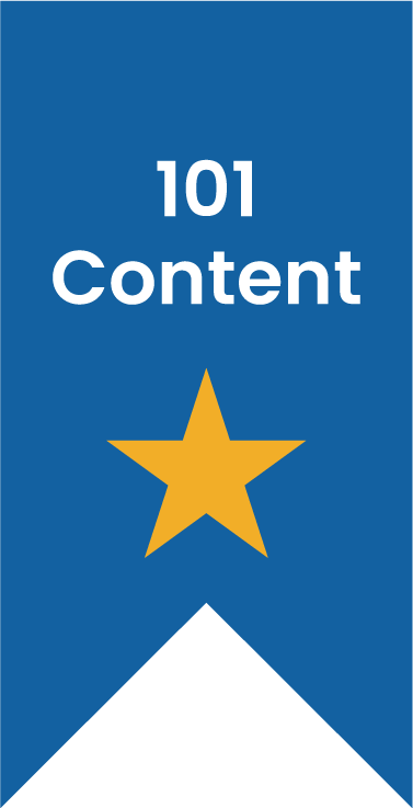 A blue image with white text '101 Content', a large yellow star, and a green mountain shape at the bottom.