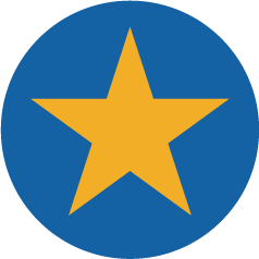 Graphic yellow star in a blue circle.