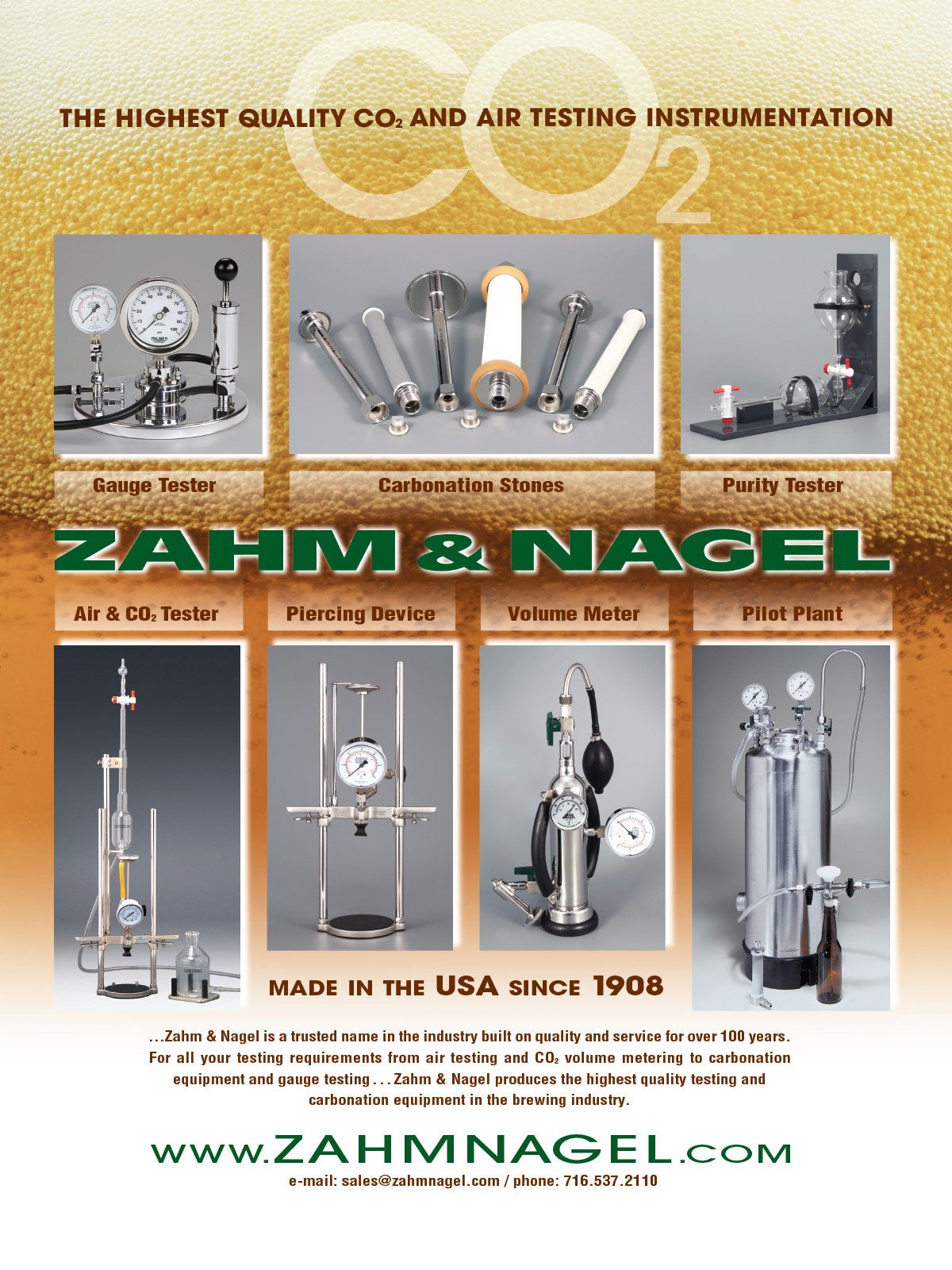 Zahm & Nagel: High-quality CO2 & air testing instruments and carbonation equipment for brewing.
