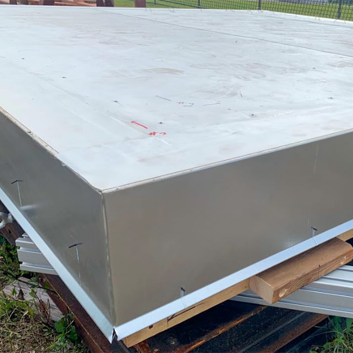 Corner of low-slope edge metal.