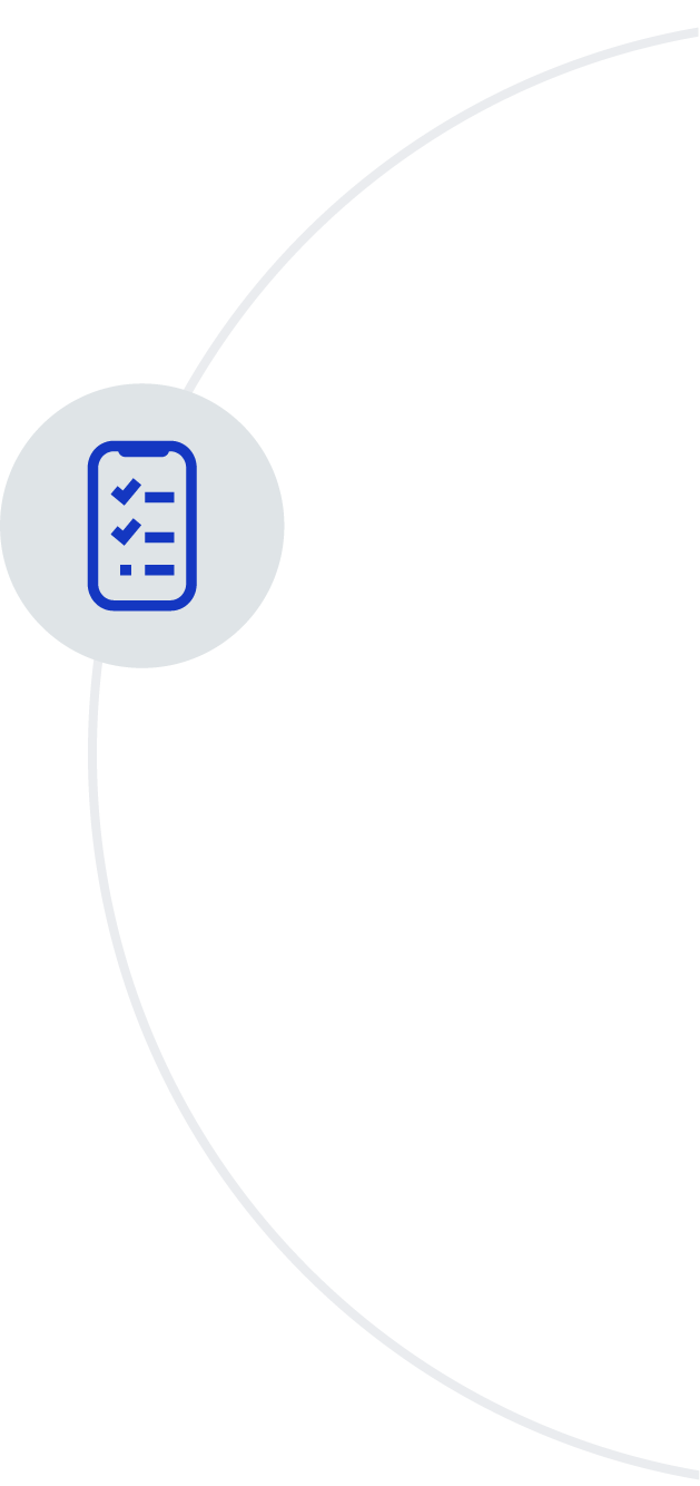 Stylized graphic: green background, white arcs, gray circle, blue smartphone with checklist icon.