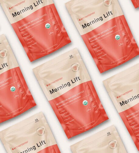 Multiple packages of ACTIVATEDYOU Morning Lift Mushroom Infused Coffee.