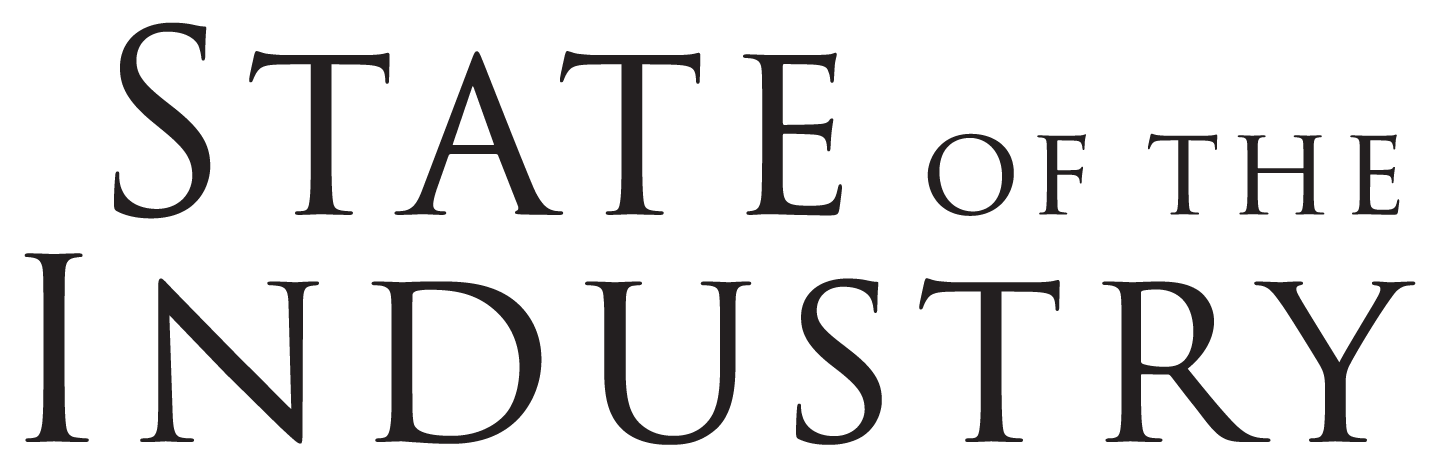 The text "STATE OF THE INDUSTRY" in a dark serif font on a dark green background.