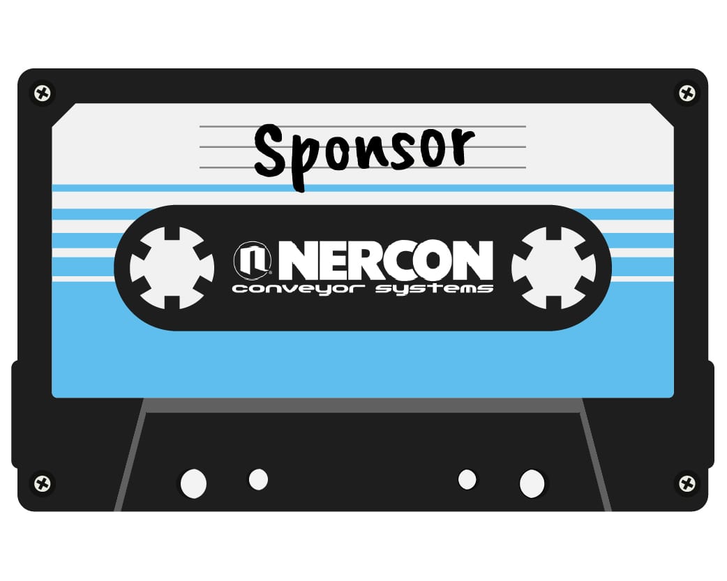 An audio cassette, blue and black, labeled "Sponsor" and "NERCON conveyor systems."