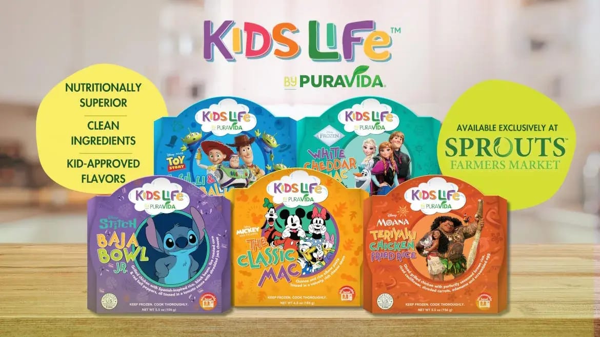 Kids Life by Puravida's nutritionally superior, kid-approved Disney frozen meals available at Sprouts.