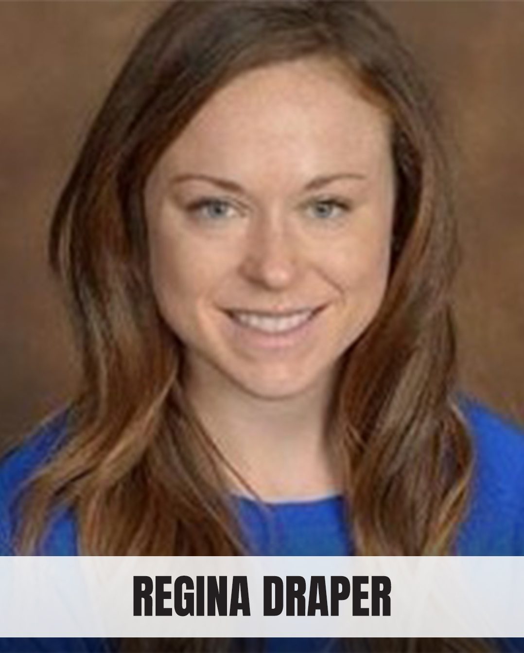 Smiling woman, Regina Draper, with long brown hair.