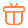 Orange outlined gift box icon on dark green background.
