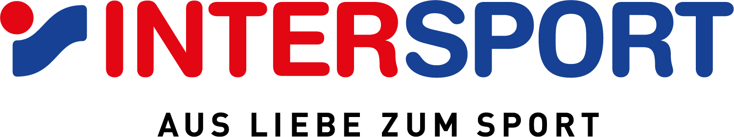 Intersport logo with red 'INTER' and blue 'SPORT', and the slogan 'Aus Liebe zum Sport' on a dark green background.