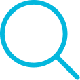 Blue magnifying glass icon.