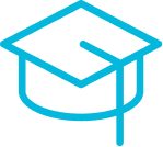 Blue graduation cap icon.