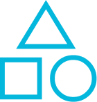 Blue outlines of a triangle, square, and circle, common PlayStation symbols, on a dark green background.