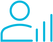 Icon of a person next to three vertical bars, representing user statistics or growth.