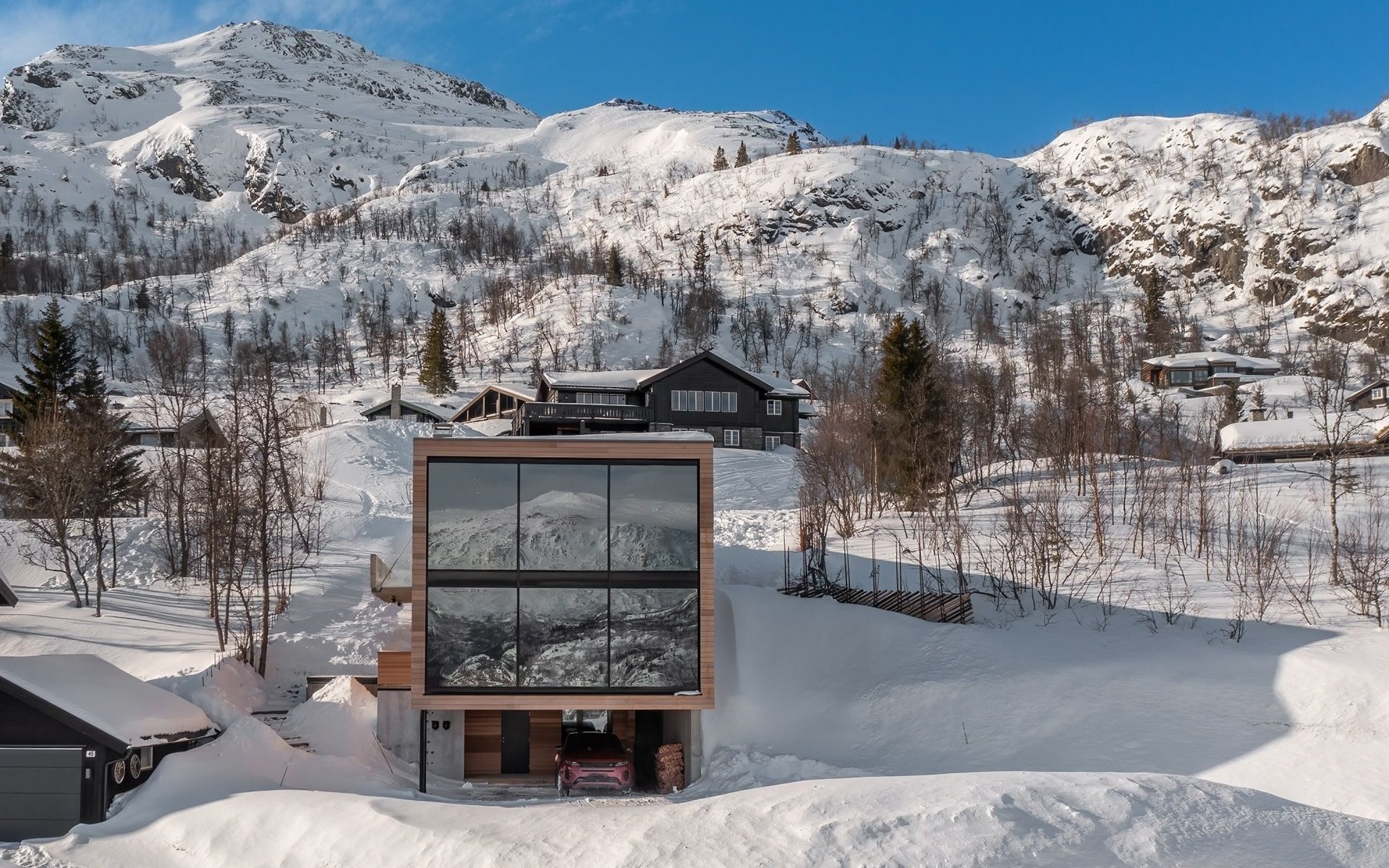 Snow, Sky, Building, Mountain, Slope, Tree, Window, House, Wood