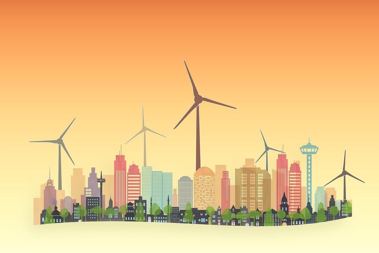 Wind farm, Natural landscape, Atmospheric phenomenon, Windmill, Skyscraper