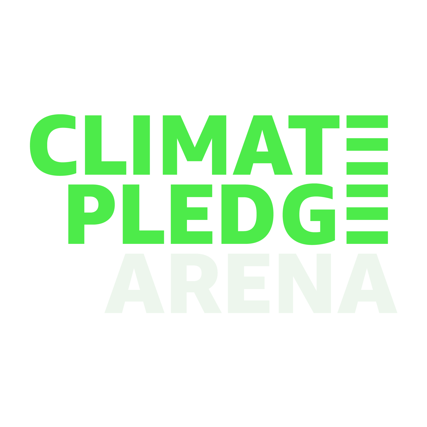 The Climate Pledge Arena logo features green 'CLIMATE PLEDGE' text and white 'ARENA' text with a green striped icon.