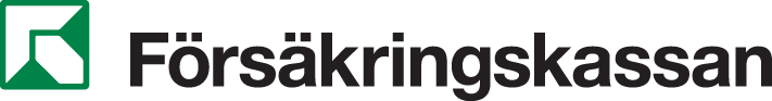 Försäkringskassan logo: green square with white abstract F, and black text "Försäkringskassan".