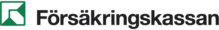 Logo for Försäkringskassan featuring a green square with a white abstract geometric design.