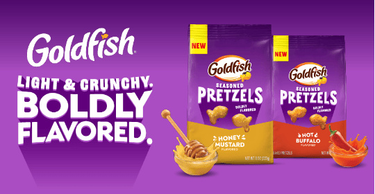 Goldfish Seasoned Pretzels (Honey Mustard & Hot Buffalo). Light & Crunchy. Boldly Flavored.