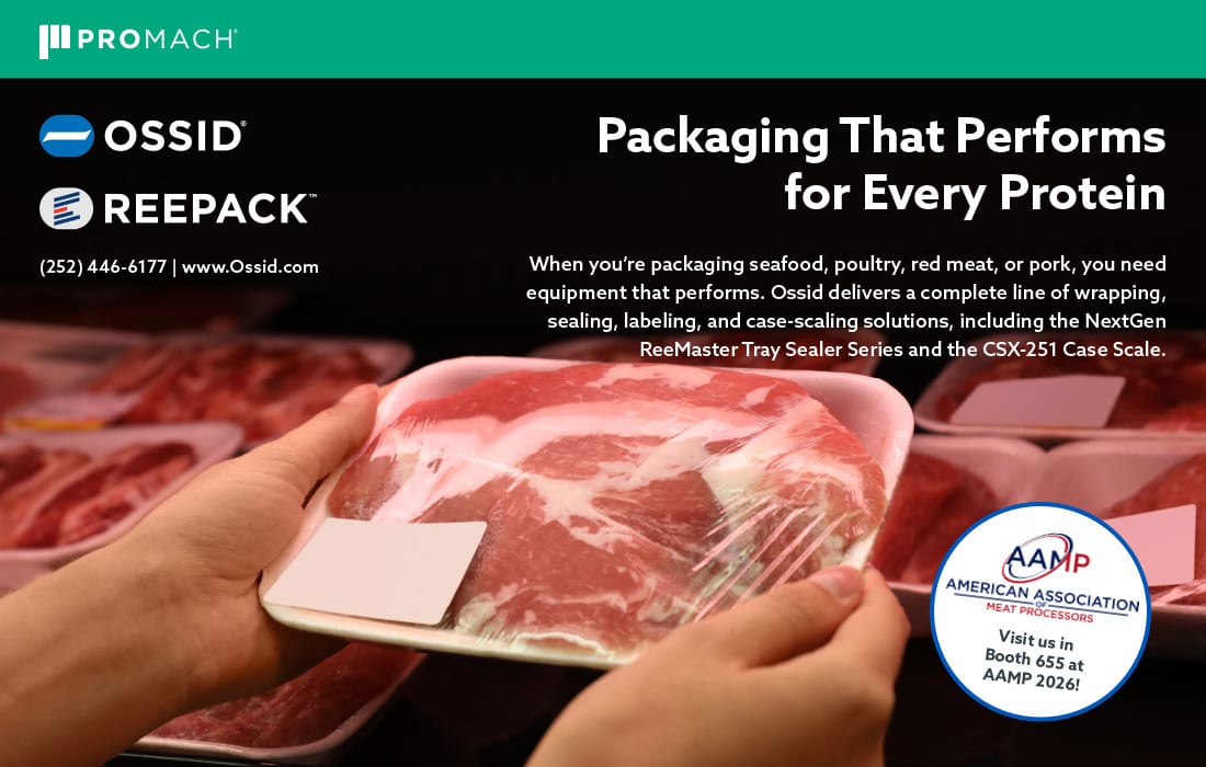 Ossid & Reepack: Packaging for meat, poultry, seafood with wrapping, sealing, labeling, and scaling equipment.