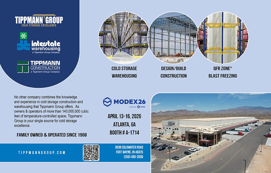 Tippmann Group's cold storage, warehousing, design/build services, and Modex 2026 event details.